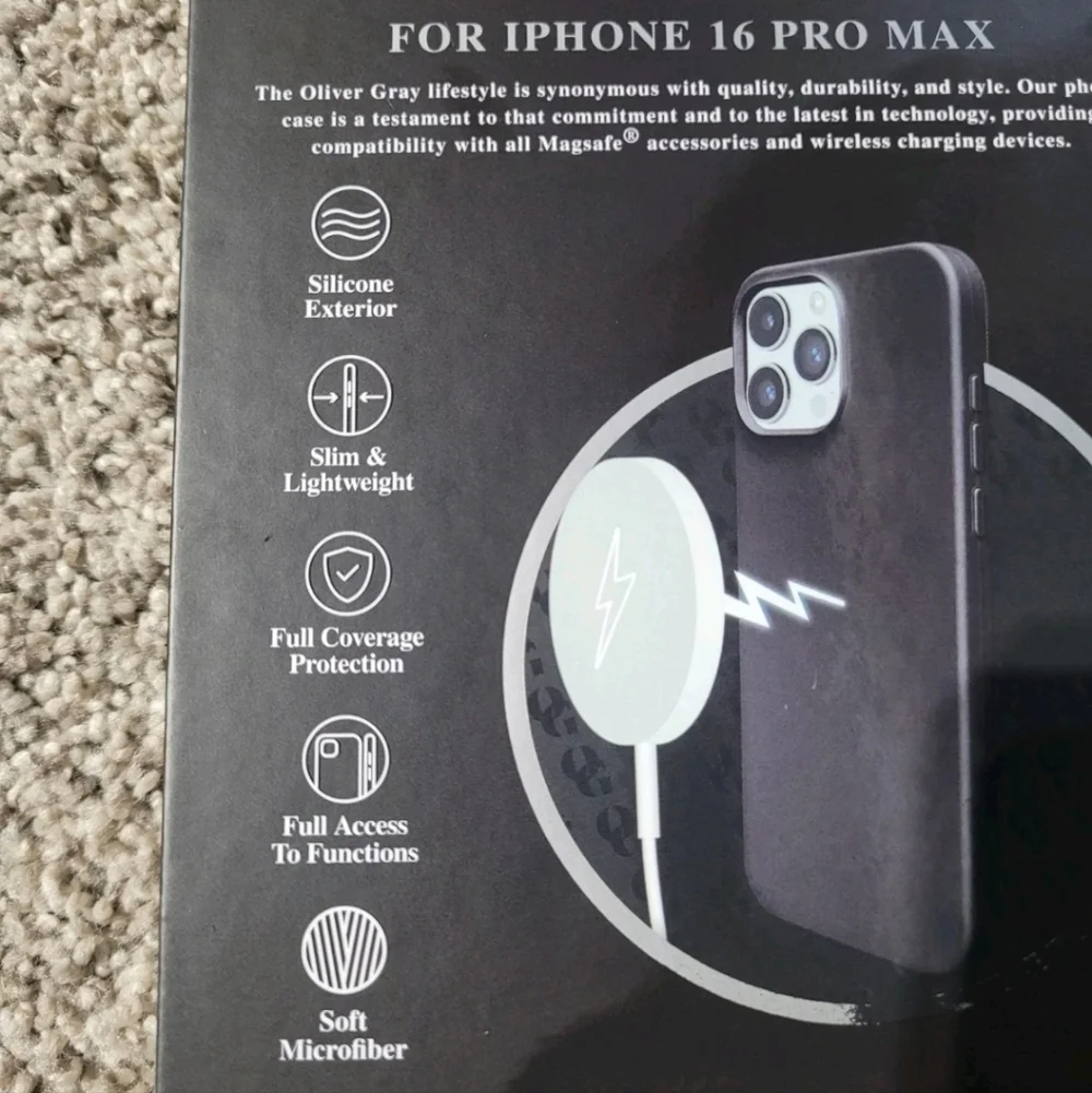 Oliver Gray iPhone 16 Pro Max Magsafe Smooth Silicone Black Cell Phone Case NEW